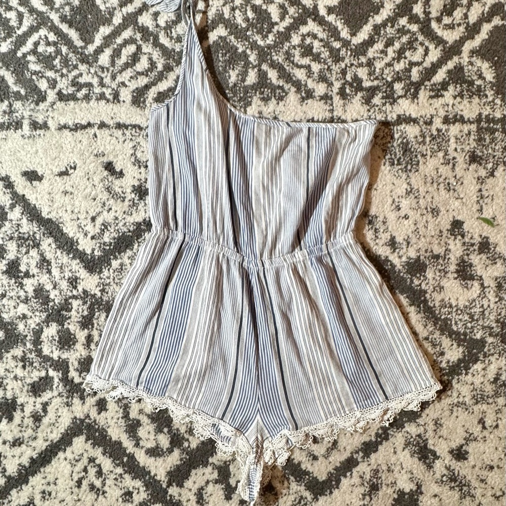 Abercrombie & Fitch Striped One-Shoulder Romper